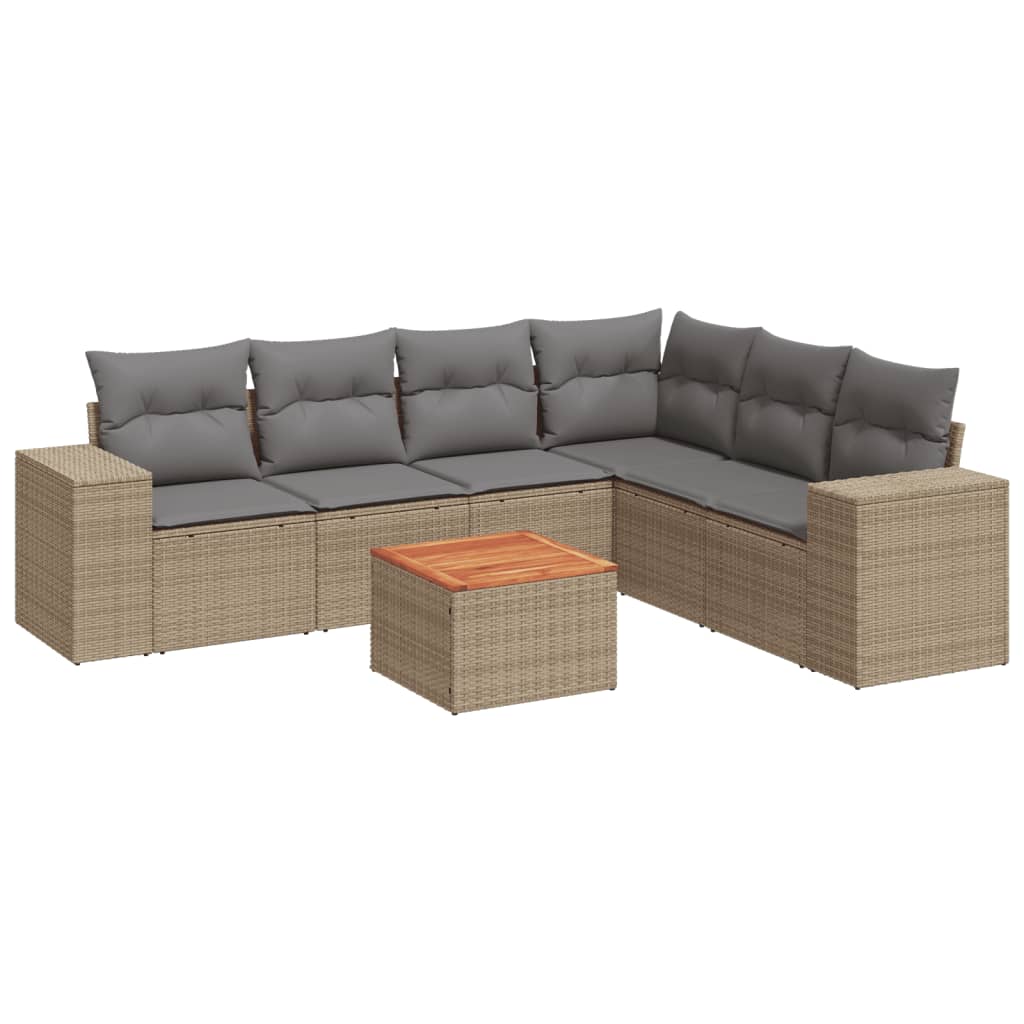 7-delige Loungeset met kussens poly rattan beige is nu te koop bij PeponiXL, paradijselijk wonen!