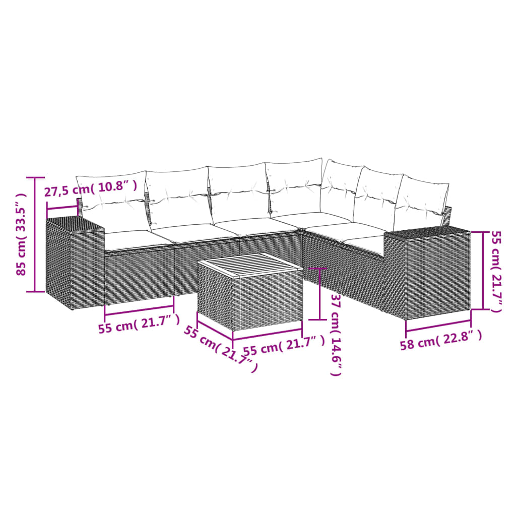 7-delige Loungeset met kussens poly rattan beige is nu te koop bij PeponiXL, paradijselijk wonen!
