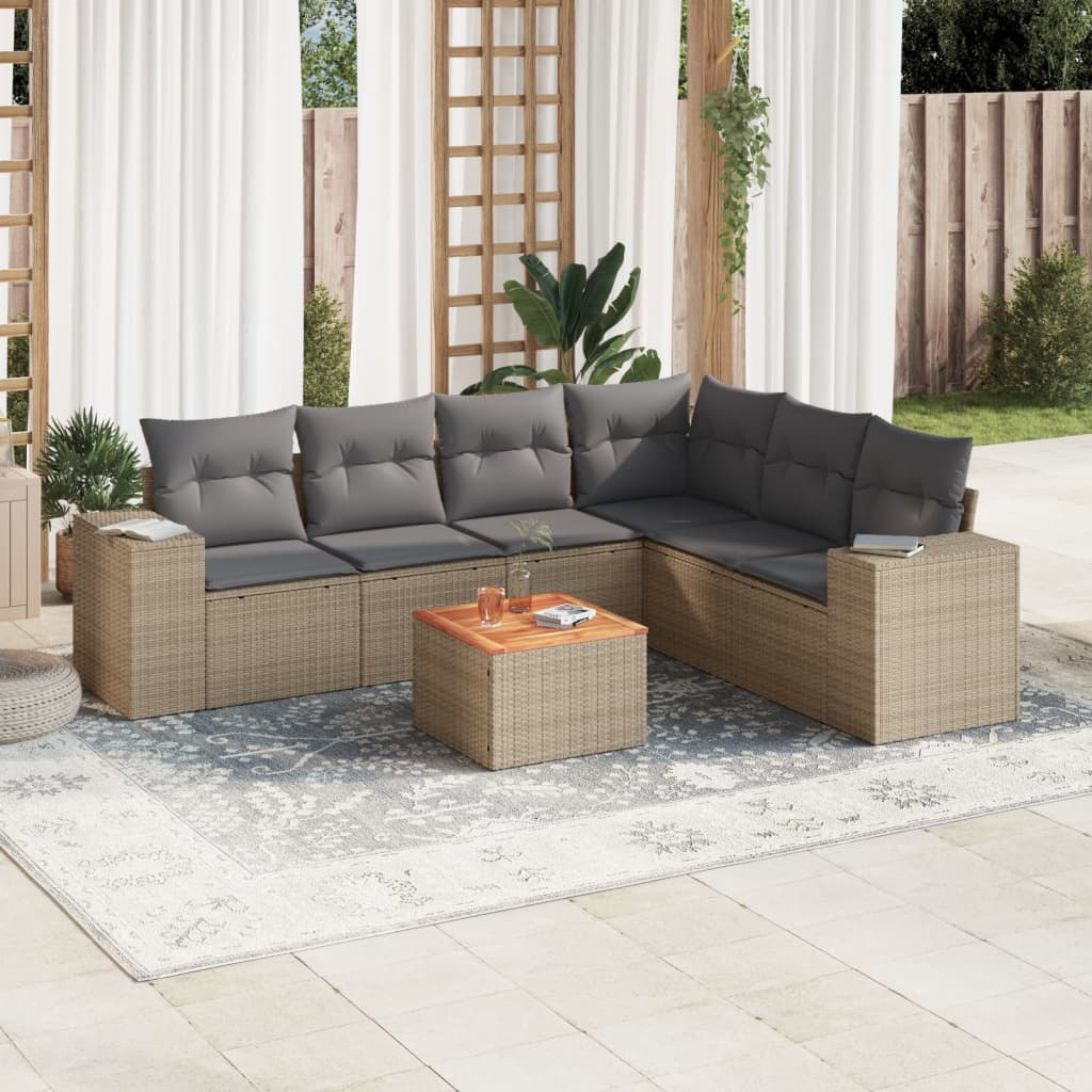 7-delige Loungeset met kussens poly rattan beige is nu te koop bij PeponiXL, paradijselijk wonen!
