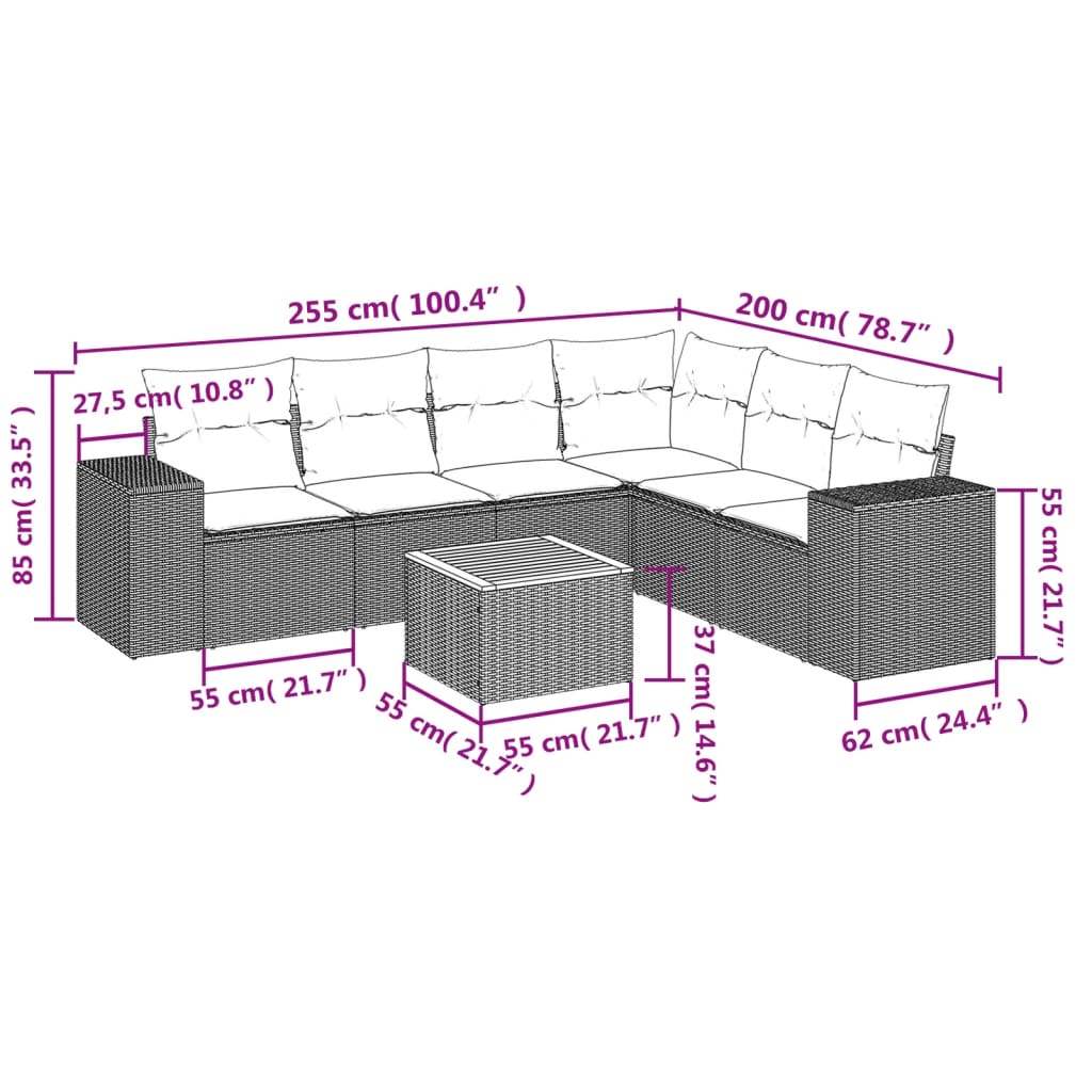 7-delige Loungeset met kussens poly rattan grijs is nu te koop bij PeponiXL, paradijselijk wonen!