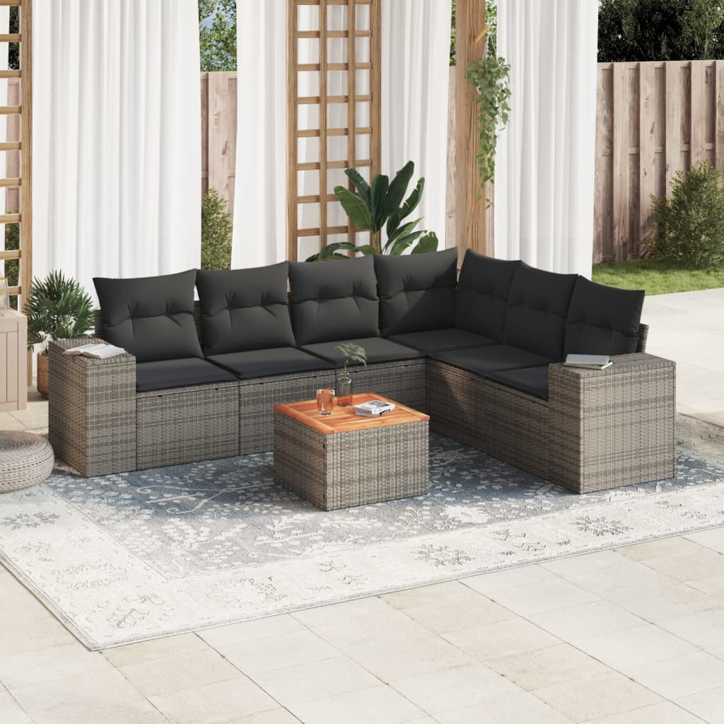 7-delige Loungeset met kussens poly rattan grijs is nu te koop bij PeponiXL, paradijselijk wonen!
