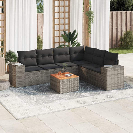 7-delige Loungeset met kussens poly rattan grijs is nu te koop bij PeponiXL, paradijselijk wonen!