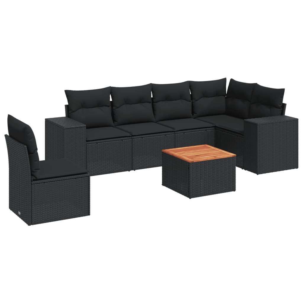 7-delige Loungeset met kussens poly rattan zwart is nu te koop bij PeponiXL, paradijselijk wonen!