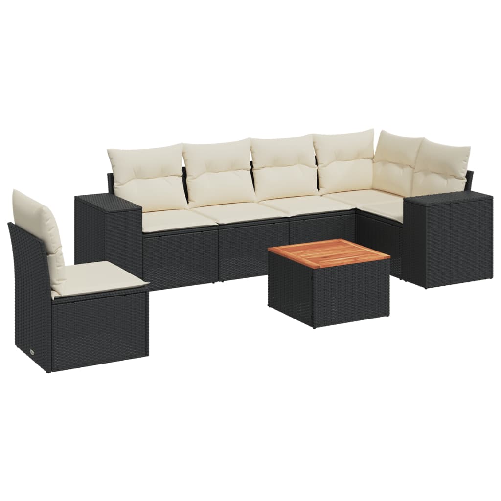 7-delige Loungeset met kussens poly rattan zwart is nu te koop bij PeponiXL, paradijselijk wonen!