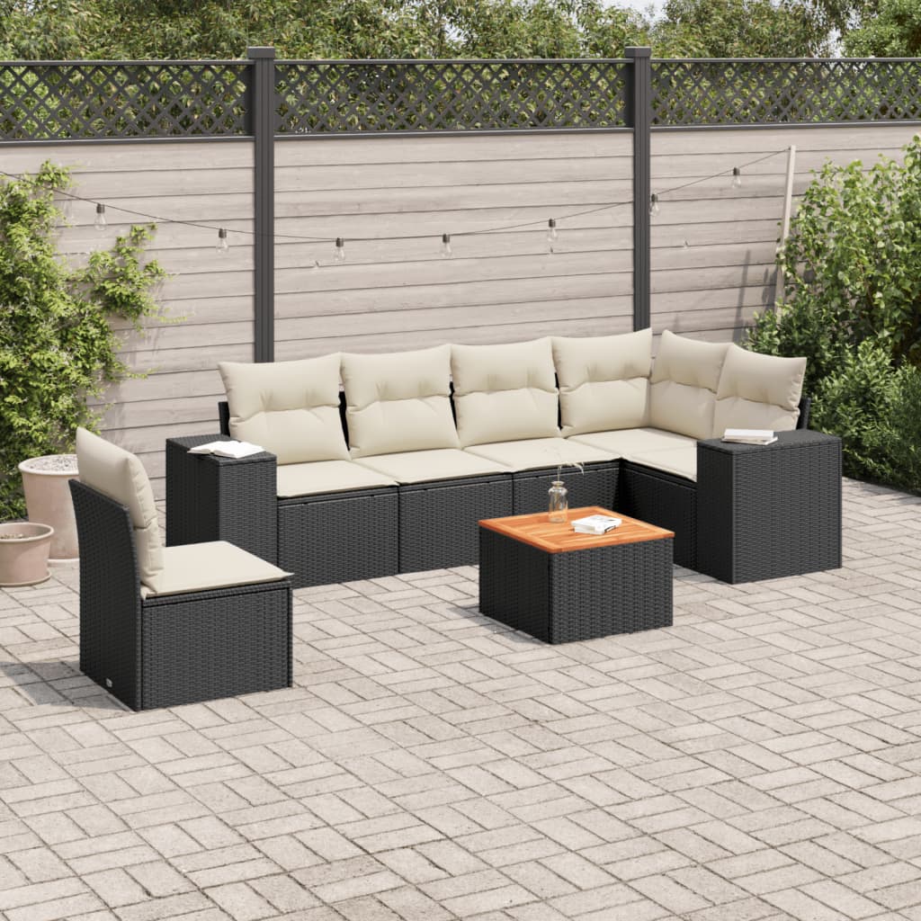 7-delige Loungeset met kussens poly rattan zwart is nu te koop bij PeponiXL, paradijselijk wonen!