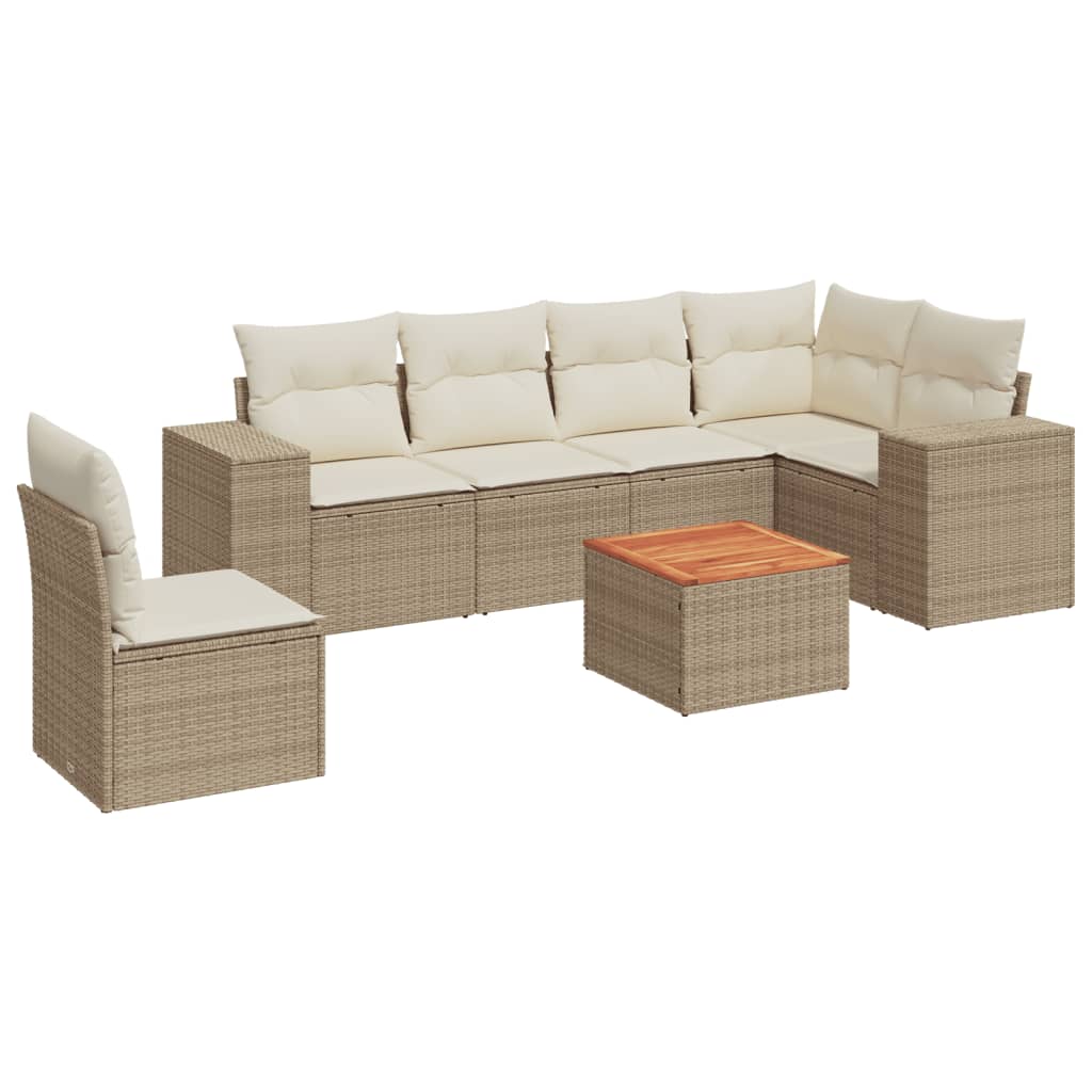 7-delige Loungeset met kussens poly rattan beige is nu te koop bij PeponiXL, paradijselijk wonen!