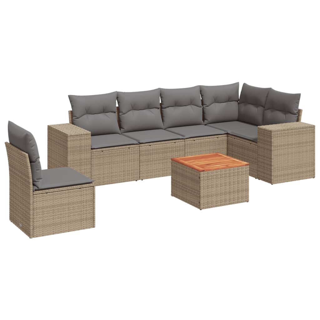7-delige Loungeset met kussens poly rattan beige is nu te koop bij PeponiXL, paradijselijk wonen!