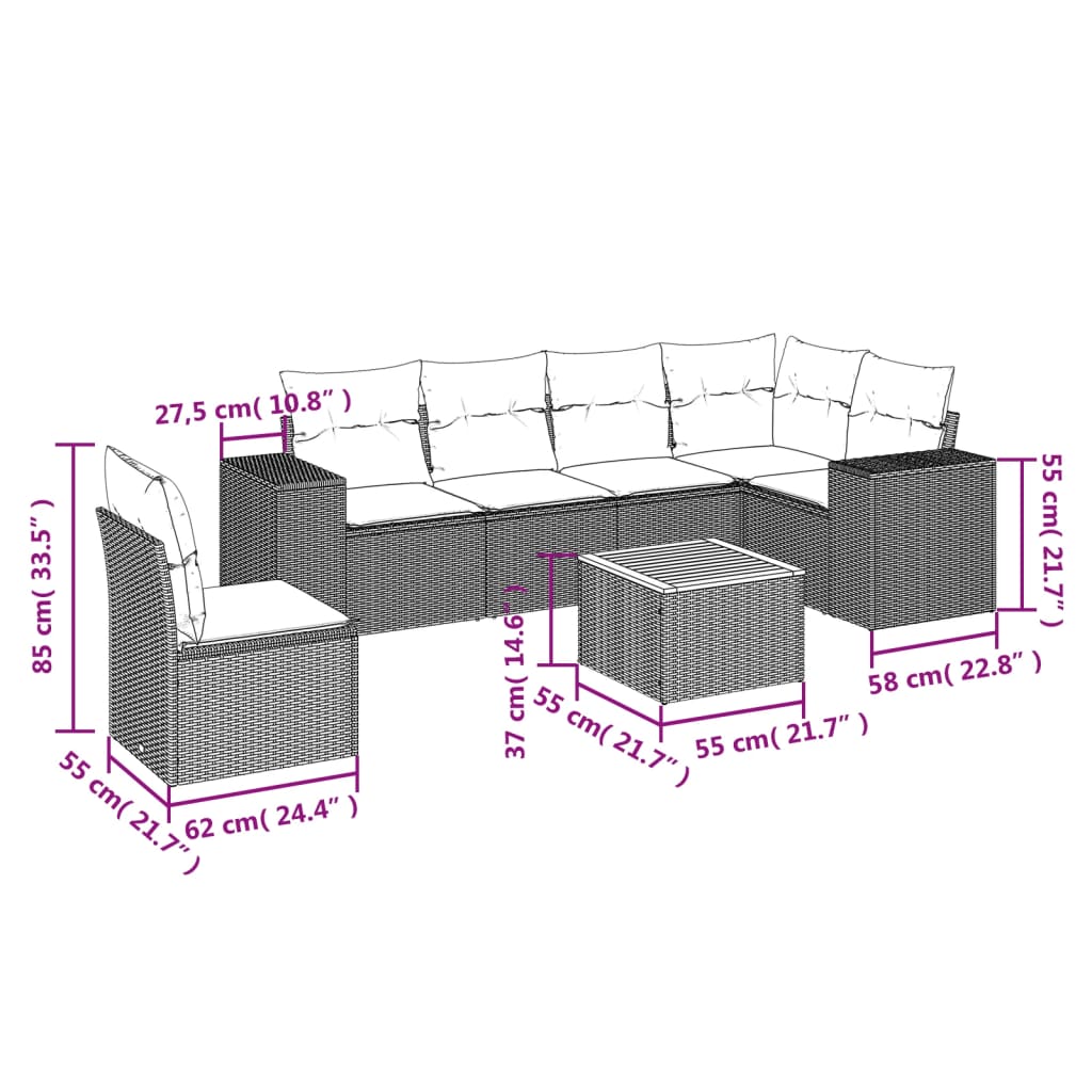 7-delige Loungeset met kussens poly rattan beige is nu te koop bij PeponiXL, paradijselijk wonen!