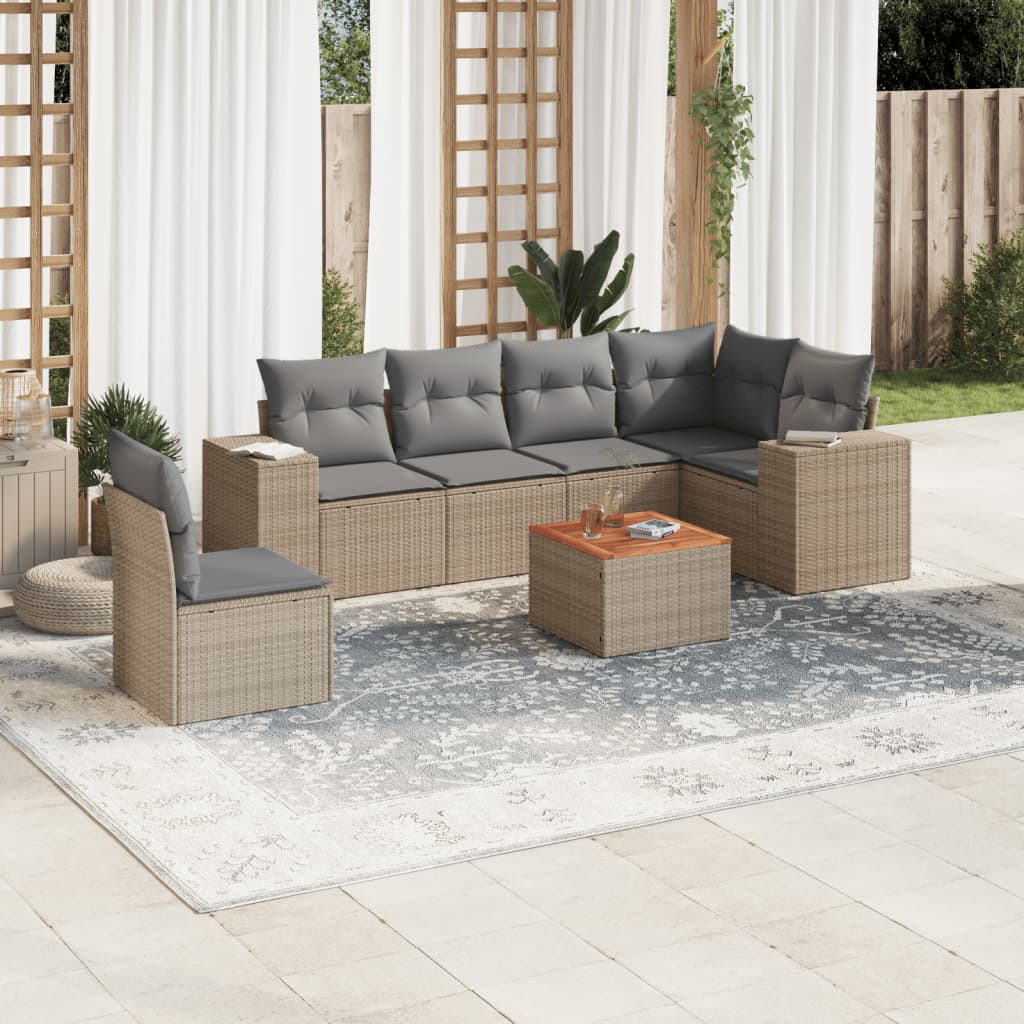 7-delige Loungeset met kussens poly rattan beige is nu te koop bij PeponiXL, paradijselijk wonen!