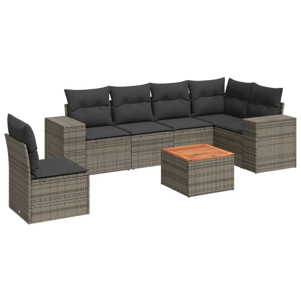 7-delige Loungeset met kussens poly rattan grijs is nu te koop bij PeponiXL, paradijselijk wonen!