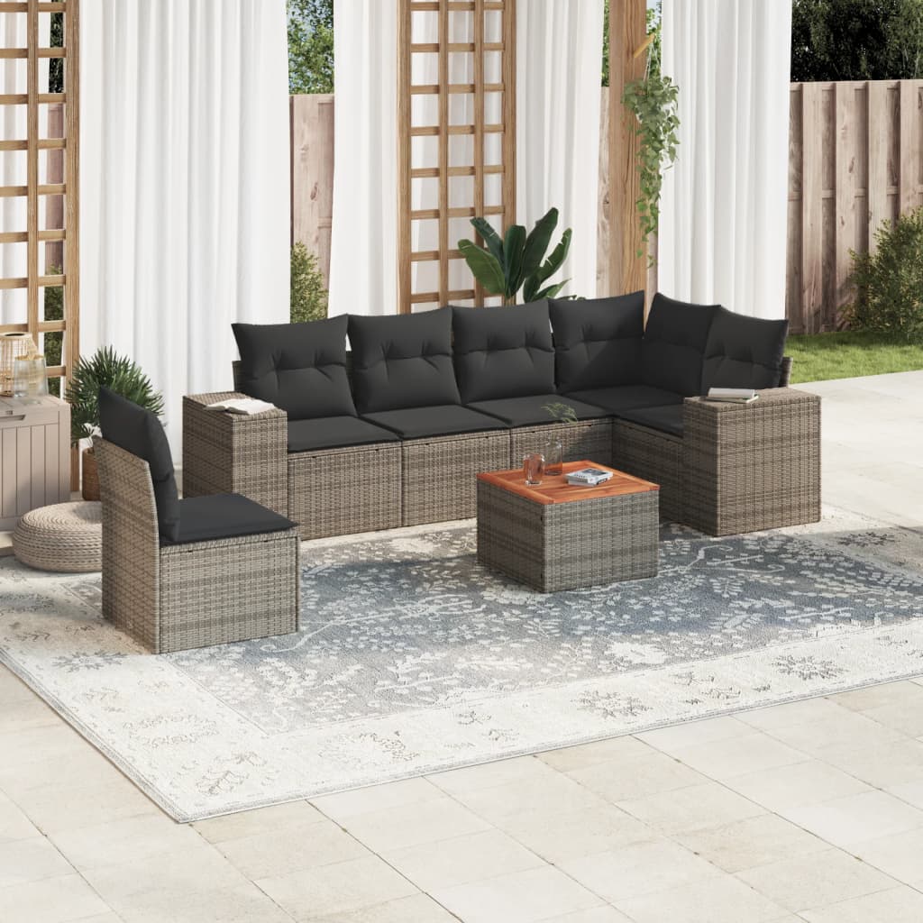 7-delige Loungeset met kussens poly rattan grijs is nu te koop bij PeponiXL, paradijselijk wonen!