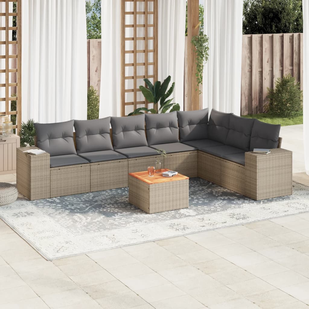 8-delige Loungeset met kussens poly rattan beige is nu te koop bij PeponiXL, paradijselijk wonen!