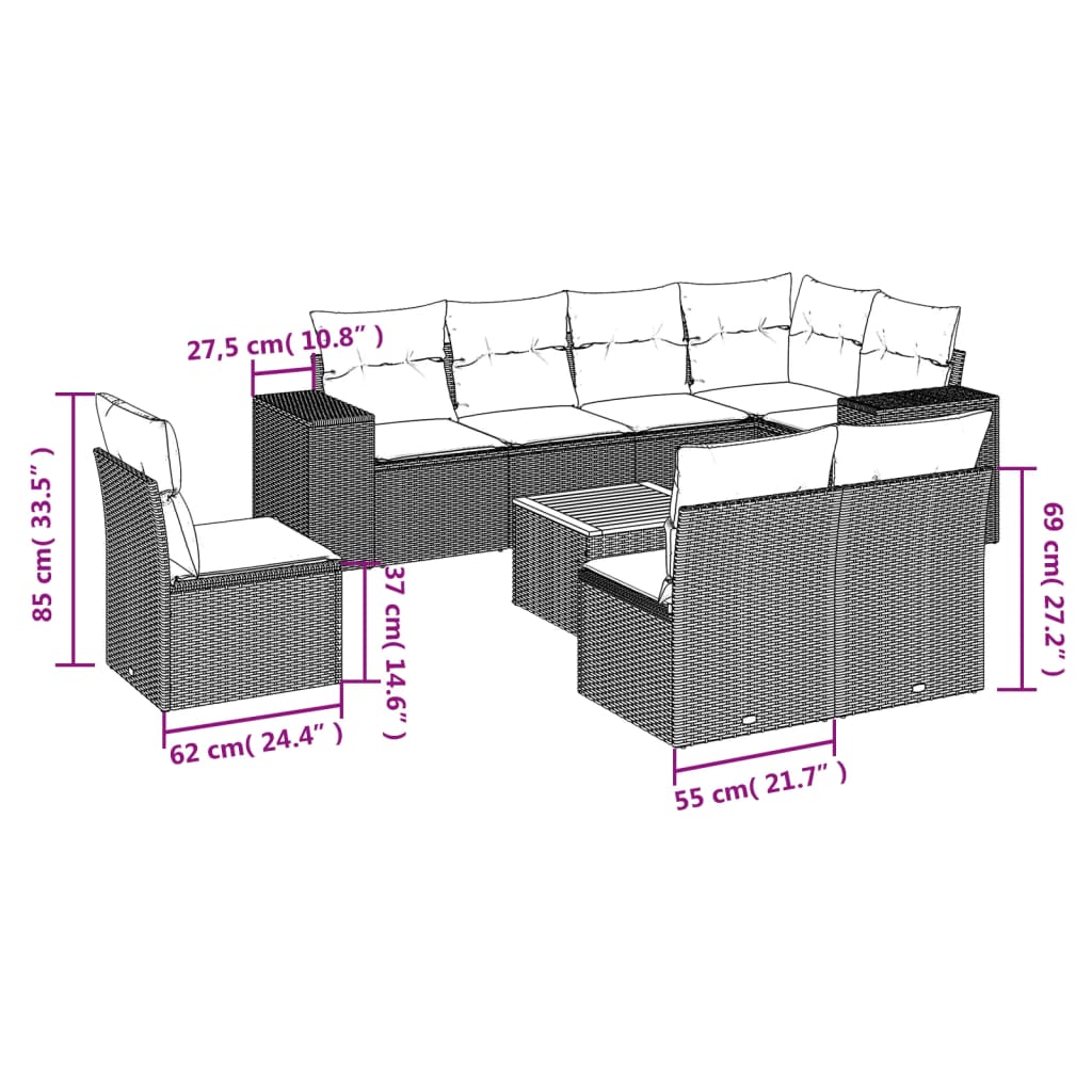 9-delige Loungeset met kussens poly rattan zwart is nu te koop bij PeponiXL, paradijselijk wonen!