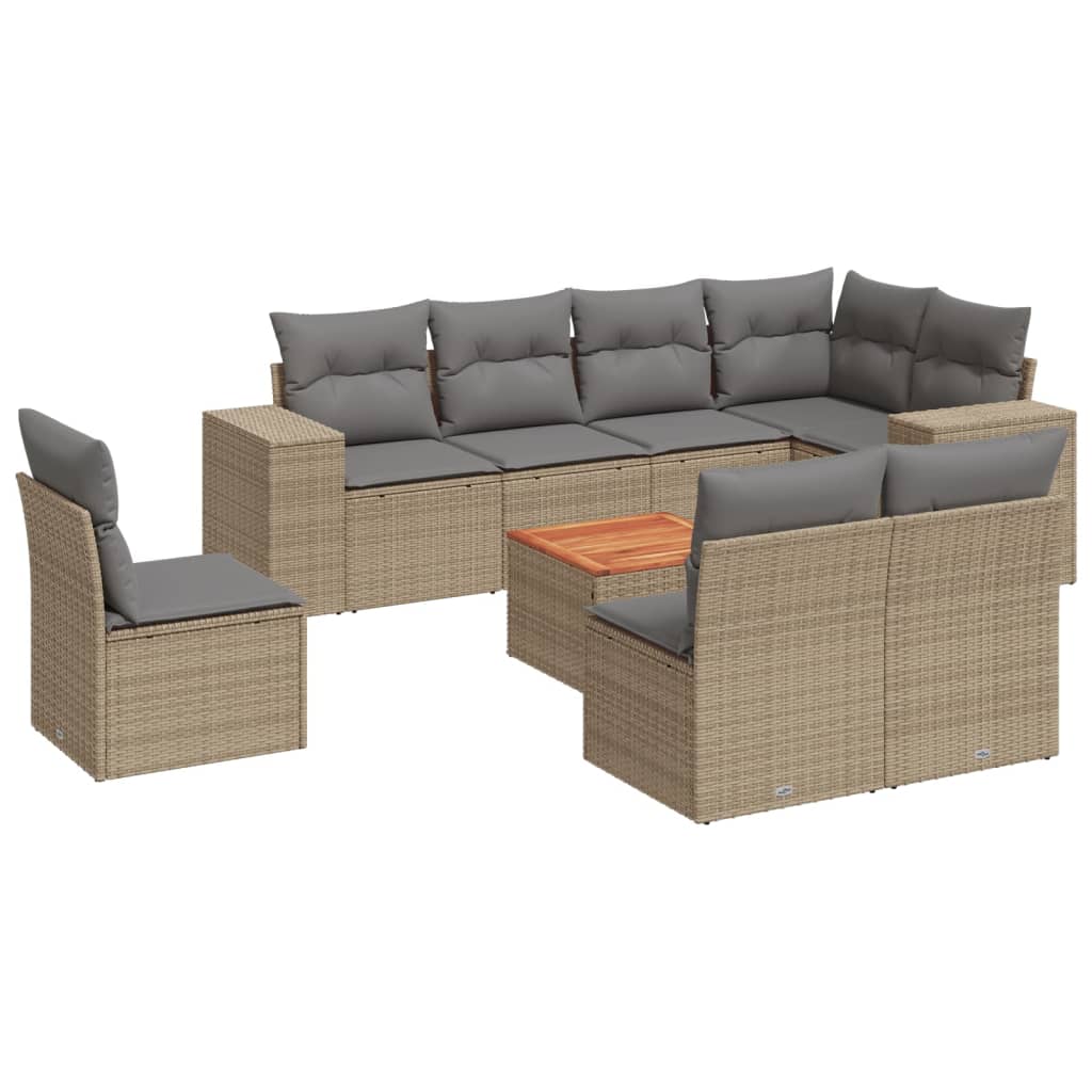 9-delige Loungeset met kussens poly rattan beige is nu te koop bij PeponiXL, paradijselijk wonen!