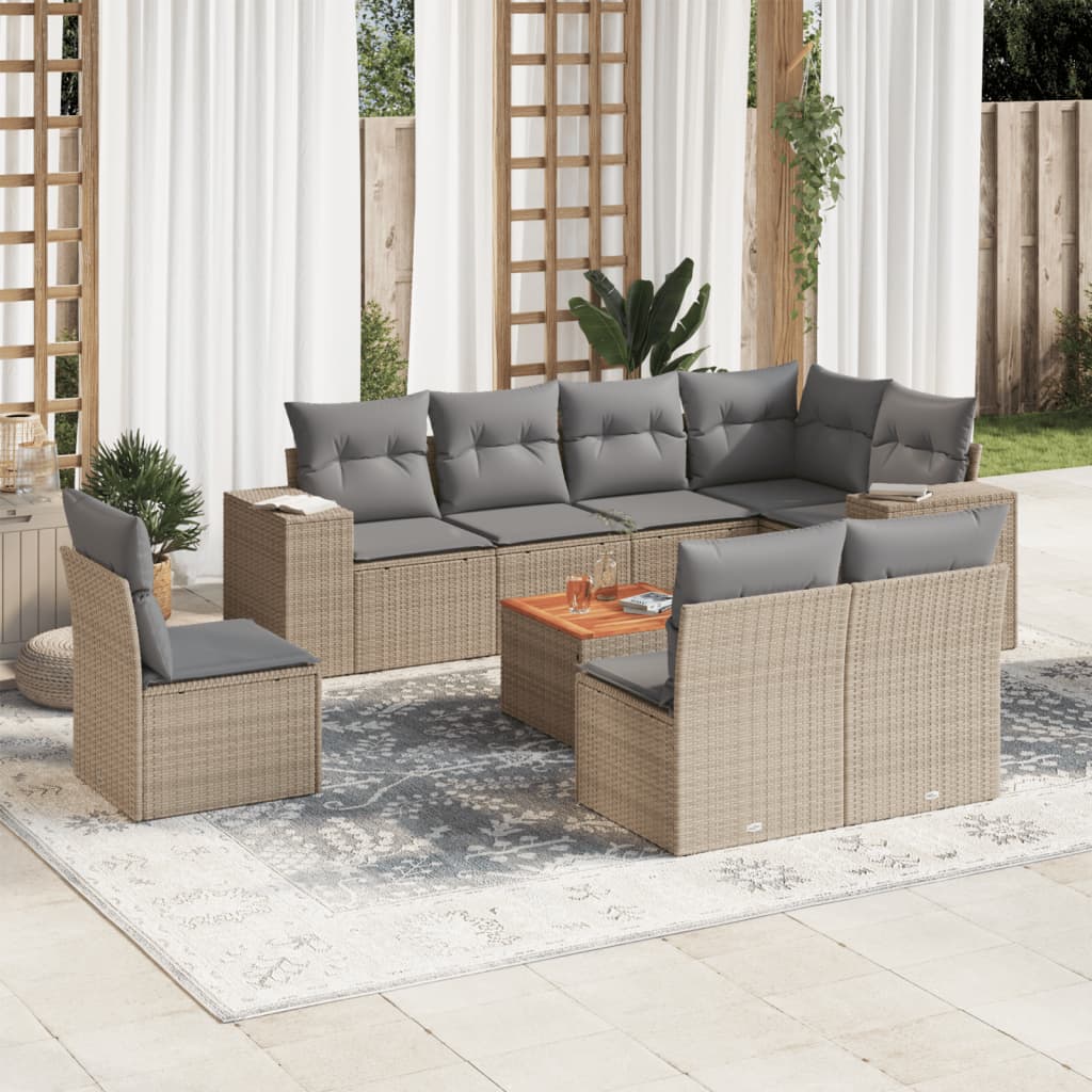 9-delige Loungeset met kussens poly rattan beige is nu te koop bij PeponiXL, paradijselijk wonen!
