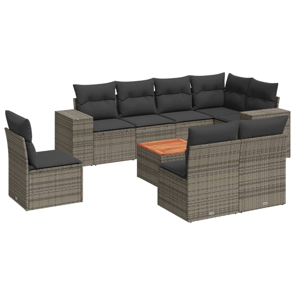 9-delige Loungeset met kussens poly rattan grijs is nu te koop bij PeponiXL, paradijselijk wonen!