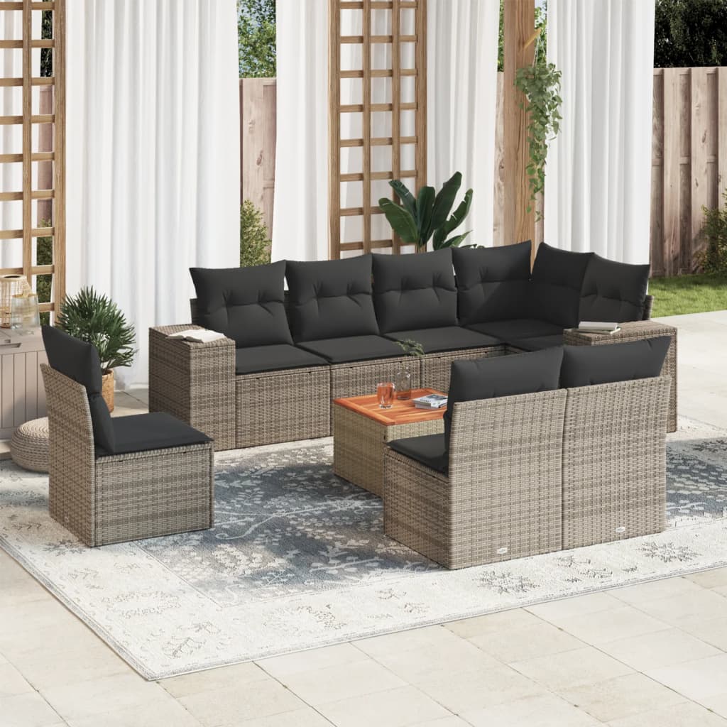 9-delige Loungeset met kussens poly rattan grijs is nu te koop bij PeponiXL, paradijselijk wonen!