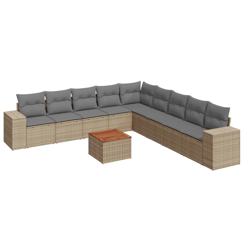 10-delige Loungeset met kussens poly rattan beige is nu te koop bij PeponiXL, paradijselijk wonen!