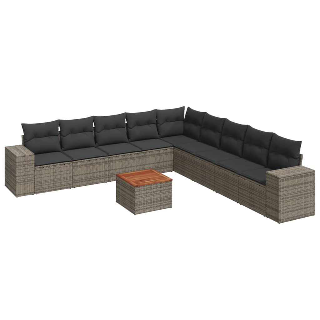 10-delige Loungeset met kussens poly rattan grijs is nu te koop bij PeponiXL, paradijselijk wonen!