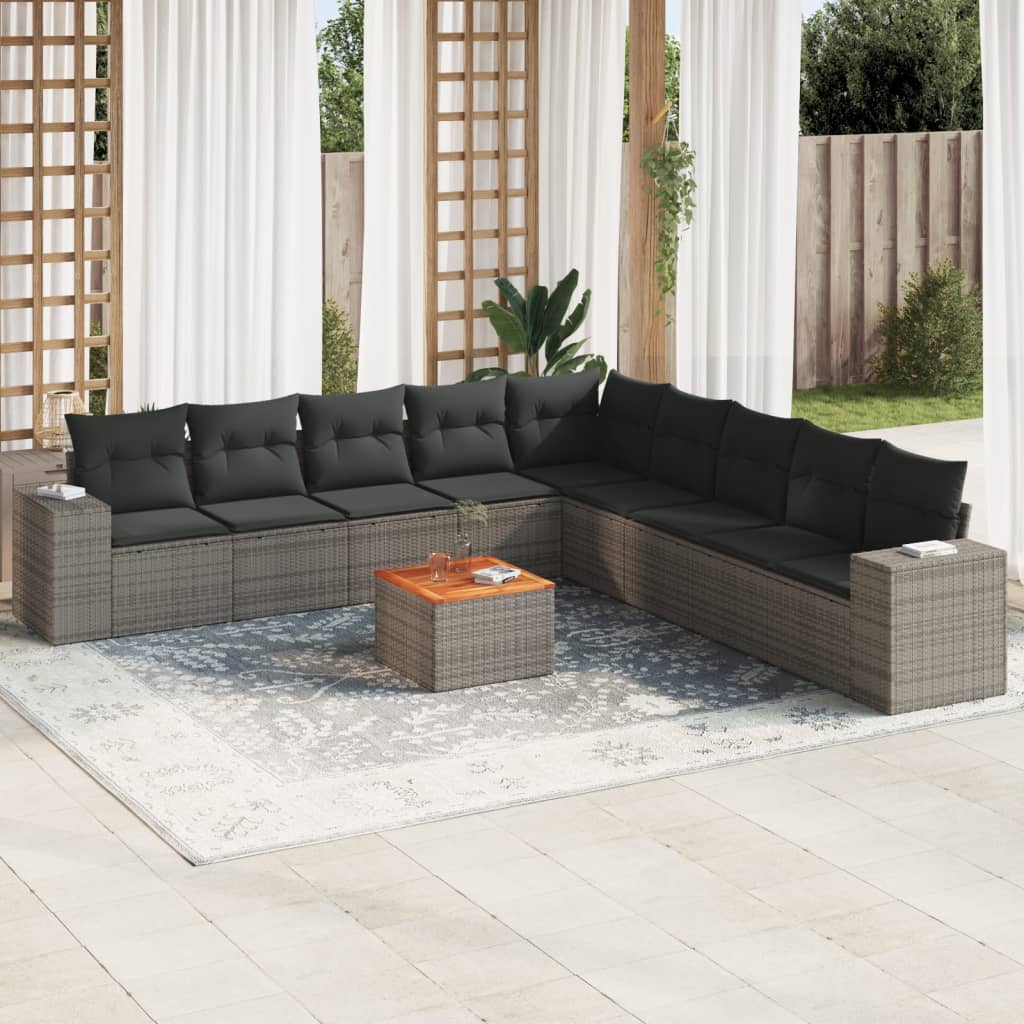 10-delige Loungeset met kussens poly rattan grijs is nu te koop bij PeponiXL, paradijselijk wonen!