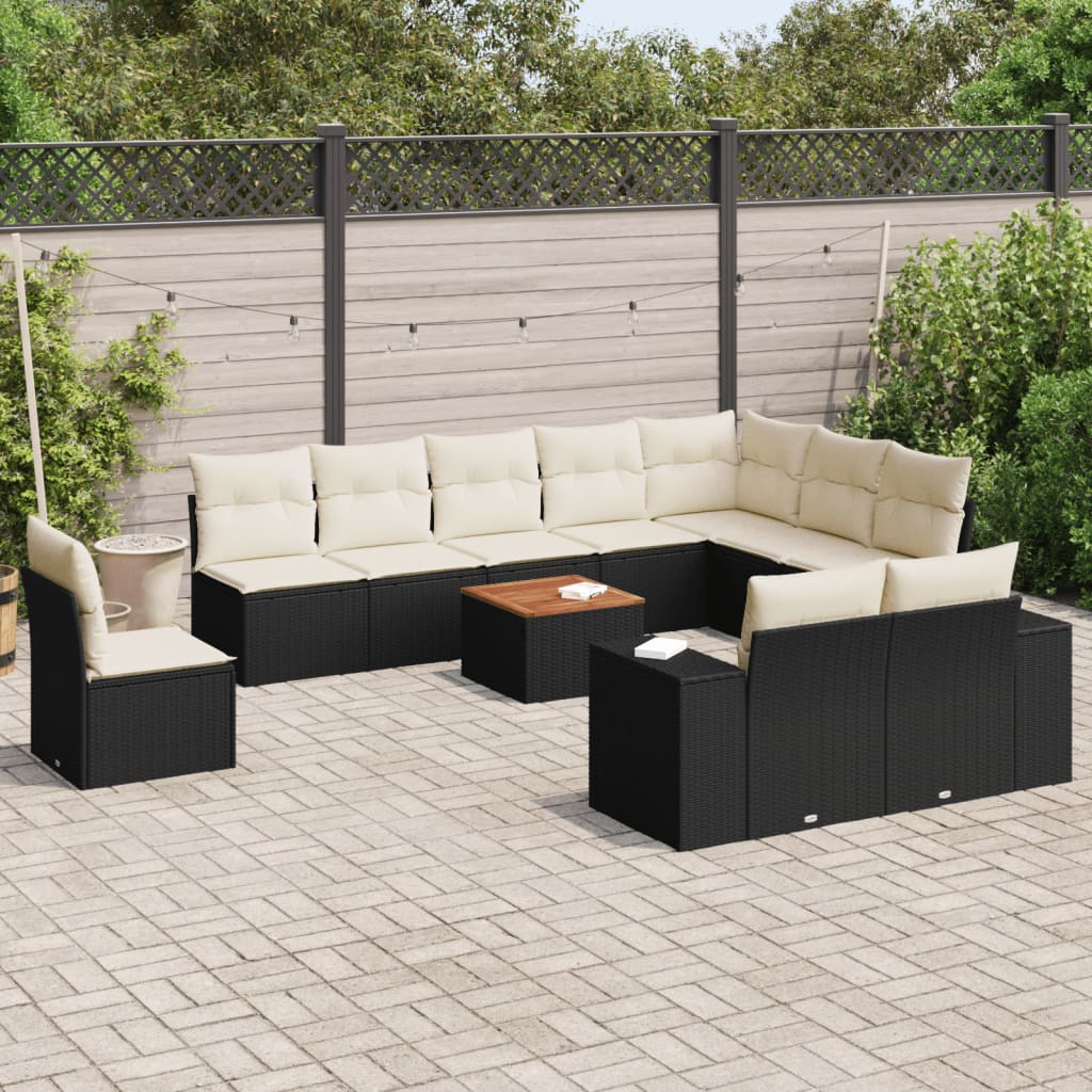 11-delige Loungeset met kussens poly rattan zwart is nu te koop bij PeponiXL, paradijselijk wonen!
