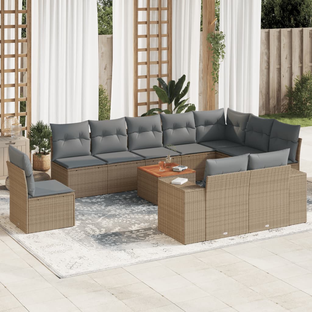 11-delige Tuinset met kussens poly rattan beige is nu te koop bij PeponiXL, paradijselijk wonen!