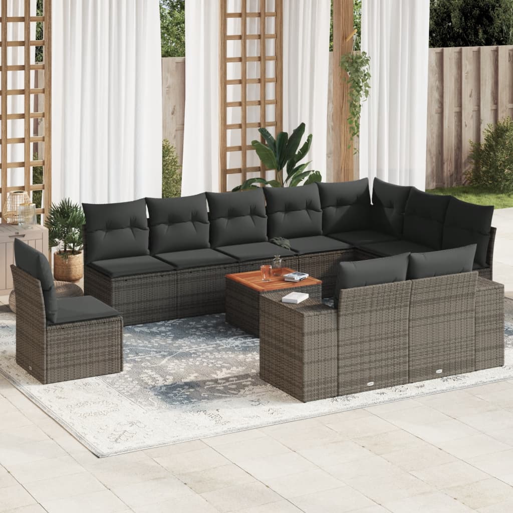 11-delige Loungeset met kussens poly rattan grijs is nu te koop bij PeponiXL, paradijselijk wonen!