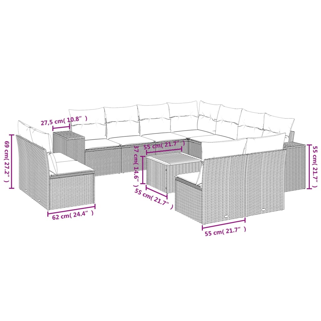12-delige Loungeset met kussens poly rattan grijs is nu te koop bij PeponiXL, paradijselijk wonen!
