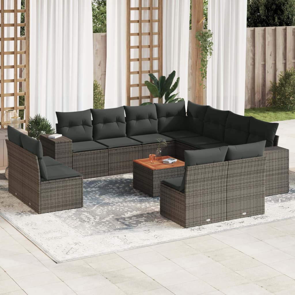 12-delige Loungeset met kussens poly rattan grijs is nu te koop bij PeponiXL, paradijselijk wonen!