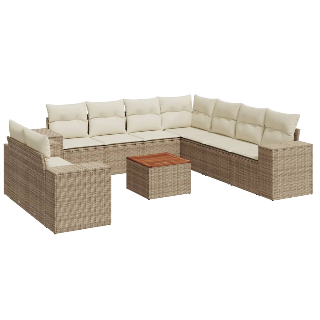 10-delige Loungeset met kussens poly rattan beige is nu te koop bij PeponiXL, paradijselijk wonen!