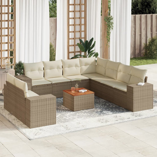 10-delige Loungeset met kussens poly rattan beige is nu te koop bij PeponiXL, paradijselijk wonen!