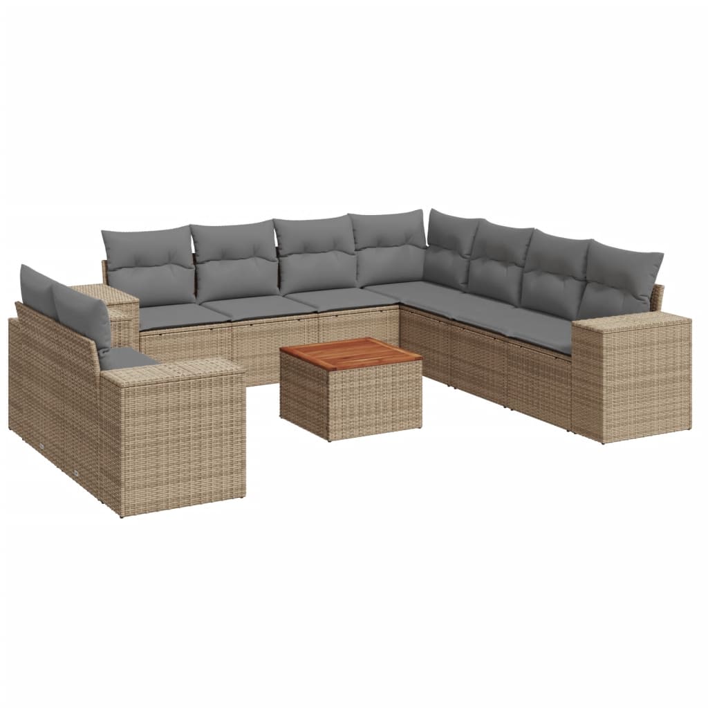10-delige Loungeset met kussens poly rattan beige is nu te koop bij PeponiXL, paradijselijk wonen!