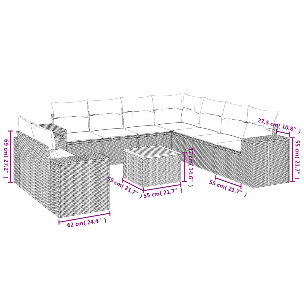10-delige Loungeset met kussens poly rattan beige is nu te koop bij PeponiXL, paradijselijk wonen!