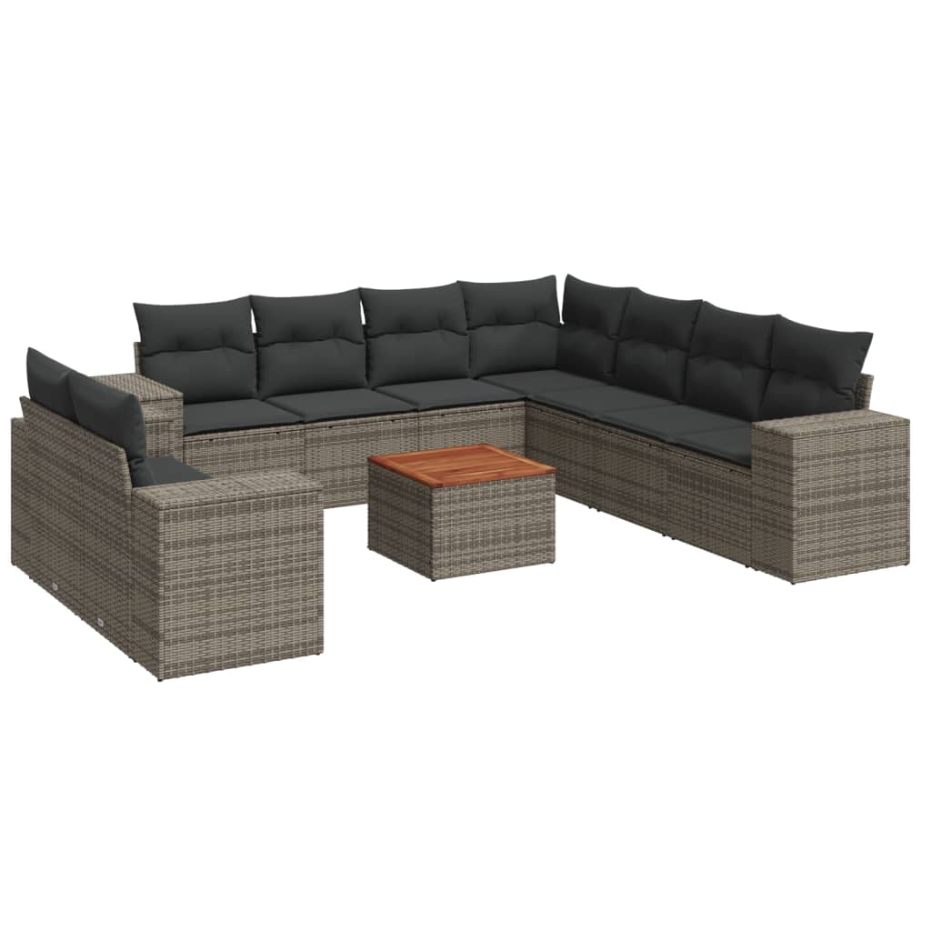 10-delige Loungeset met kussens poly rattan grijs is nu te koop bij PeponiXL, paradijselijk wonen!