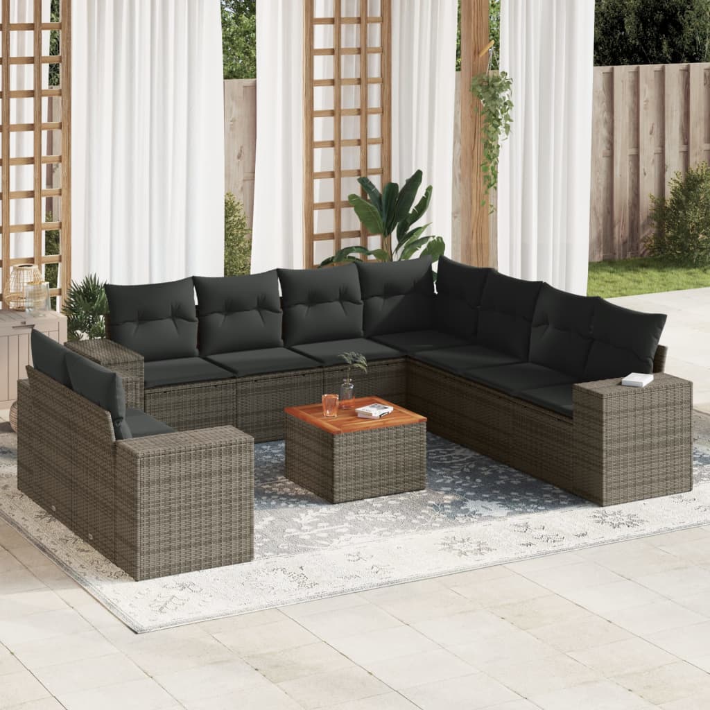 10-delige Loungeset met kussens poly rattan grijs is nu te koop bij PeponiXL, paradijselijk wonen!
