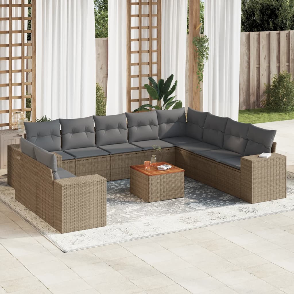 11-delige Tuinset met kussens poly rattan beige is nu te koop bij PeponiXL, paradijselijk wonen!