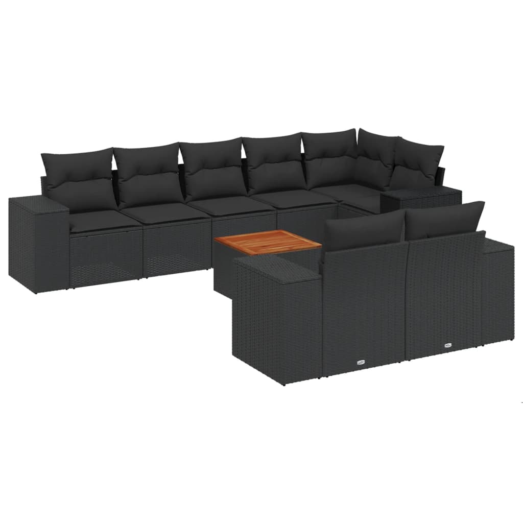 9-delige Loungeset met kussens poly rattan zwart is nu te koop bij PeponiXL, paradijselijk wonen!