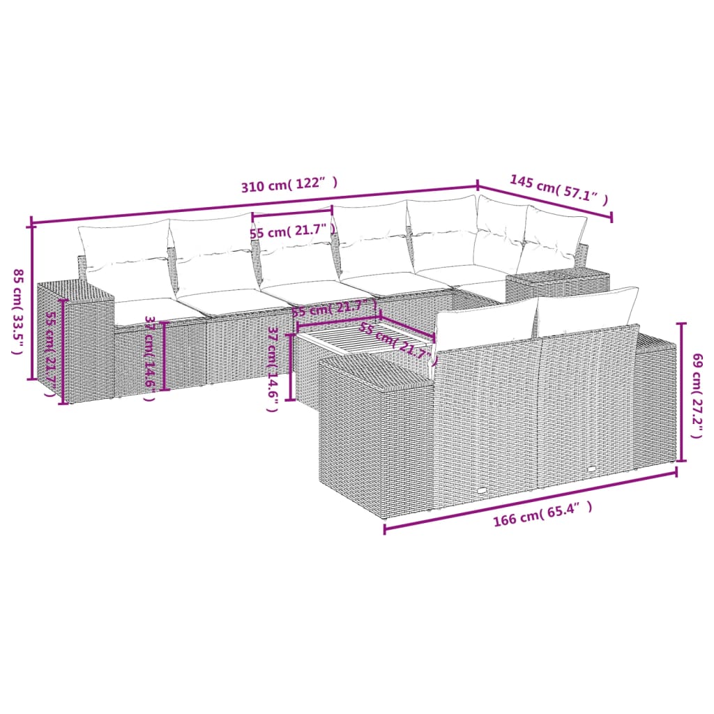 9-delige Loungeset met kussens poly rattan zwart is nu te koop bij PeponiXL, paradijselijk wonen!