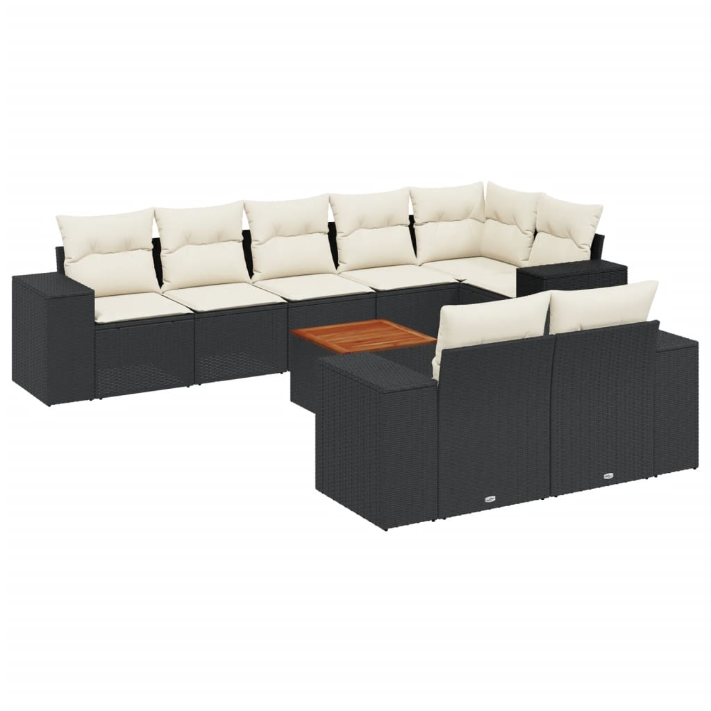 9-delige Loungeset met kussens poly rattan zwart is nu te koop bij PeponiXL, paradijselijk wonen!