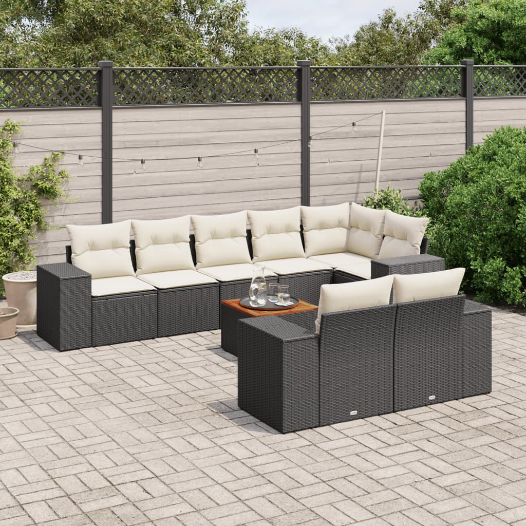 9-delige Loungeset met kussens poly rattan zwart is nu te koop bij PeponiXL, paradijselijk wonen!