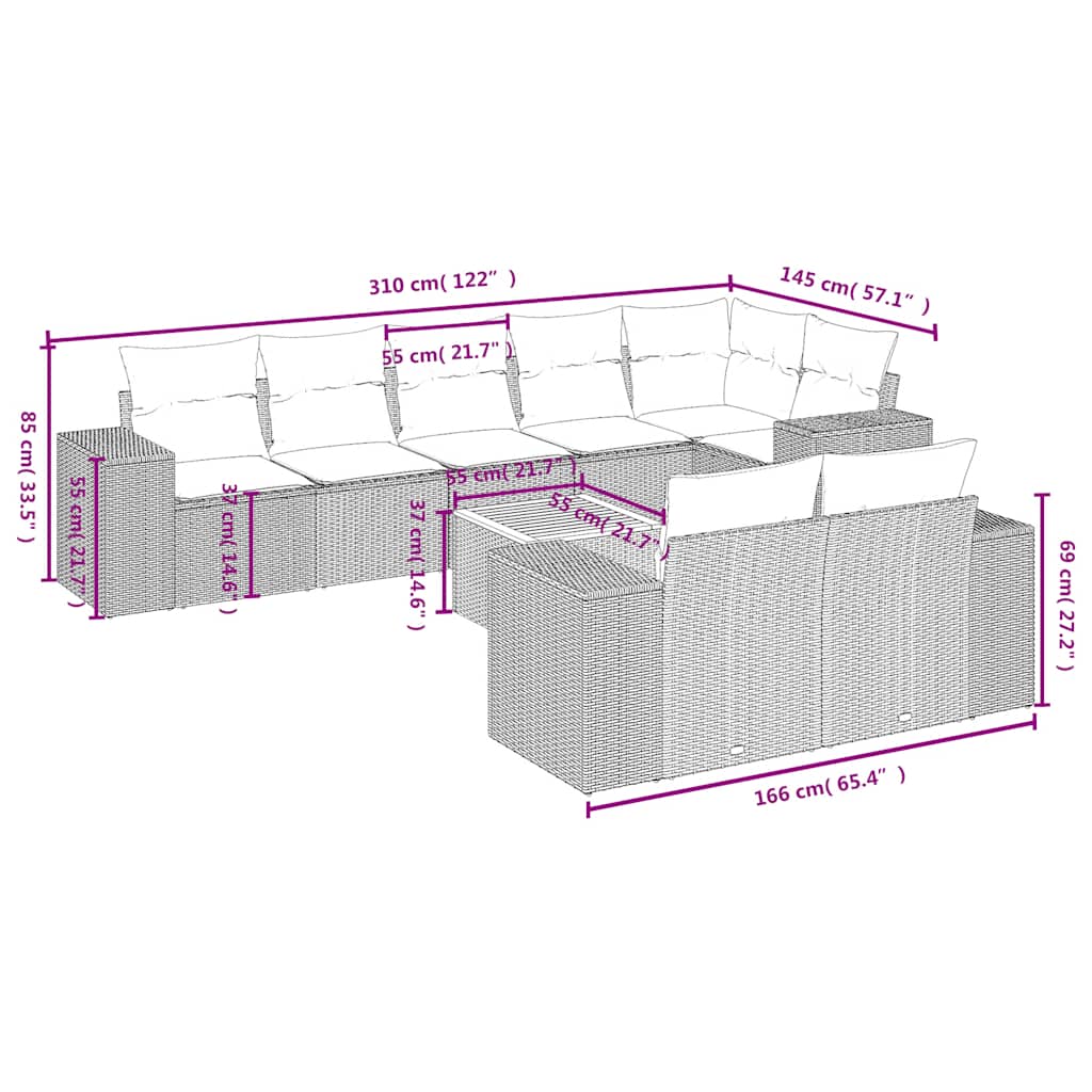 9-delige tuinbankset met kussens van zwart polyrotan is nu te koop bij PeponiXL, paradijselijk wonen!