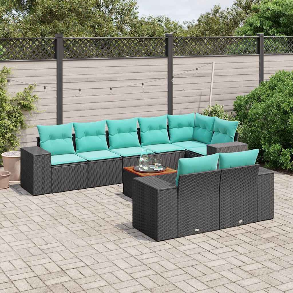 9-delige tuinbankset met kussens van zwart polyrotan is nu te koop bij PeponiXL, paradijselijk wonen!