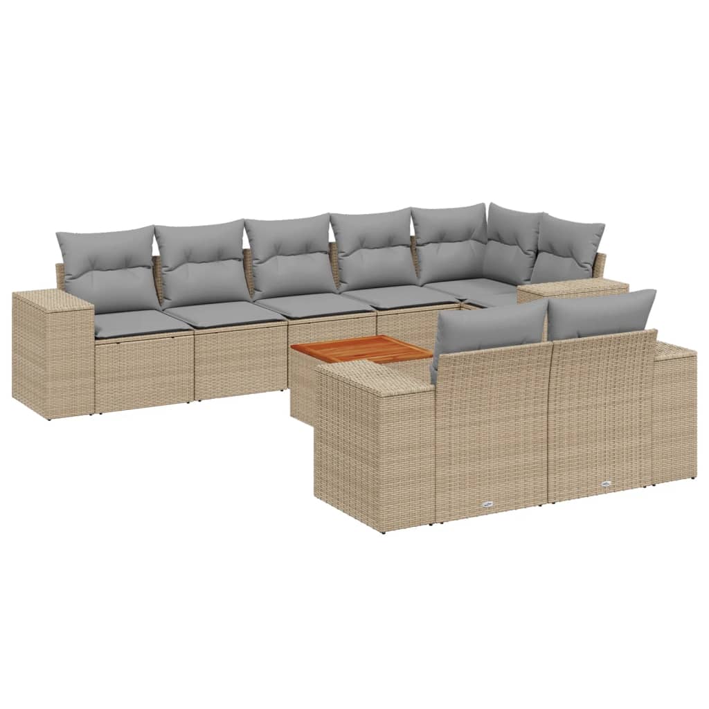 9-delige Loungeset met kussens poly rattan beige is nu te koop bij PeponiXL, paradijselijk wonen!