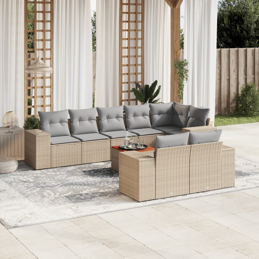 9-delige Loungeset met kussens poly rattan beige is nu te koop bij PeponiXL, paradijselijk wonen!