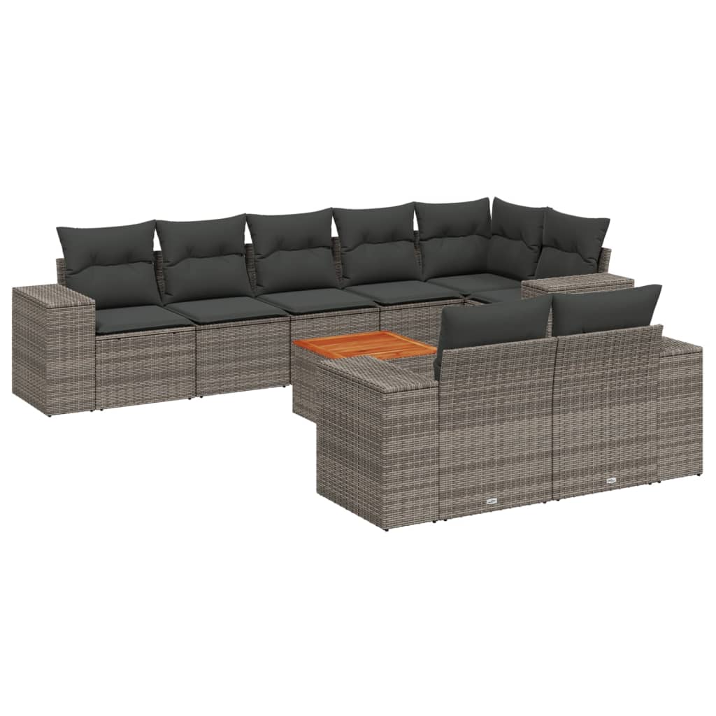 9-delige Loungeset met kussens poly rattan grijs is nu te koop bij PeponiXL, paradijselijk wonen!