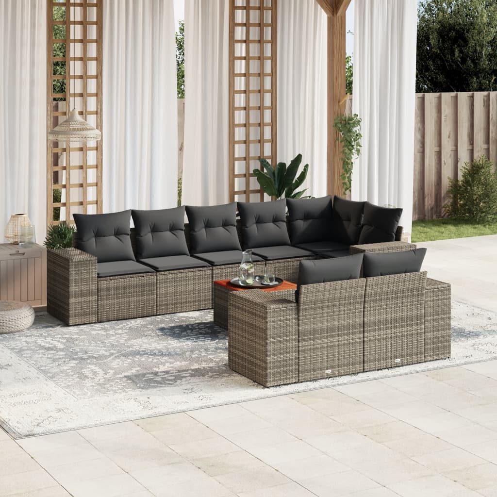 9-delige Loungeset met kussens poly rattan grijs is nu te koop bij PeponiXL, paradijselijk wonen!