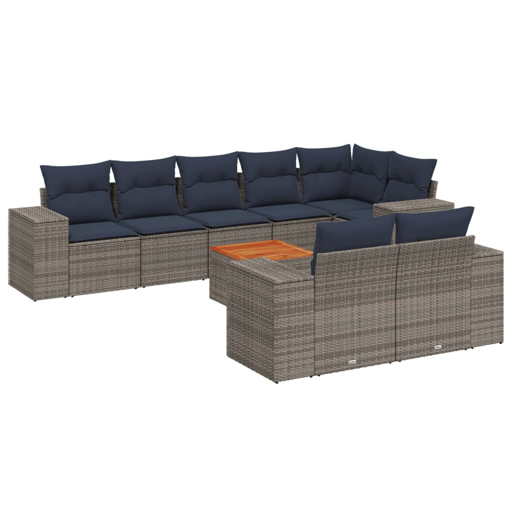 9-delige tuinbankset met kussens, grijs polyrotan is nu te koop bij PeponiXL, paradijselijk wonen!