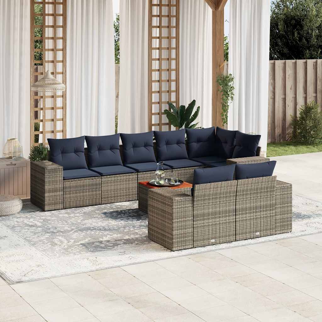9-delige tuinbankset met kussens, grijs polyrotan is nu te koop bij PeponiXL, paradijselijk wonen!