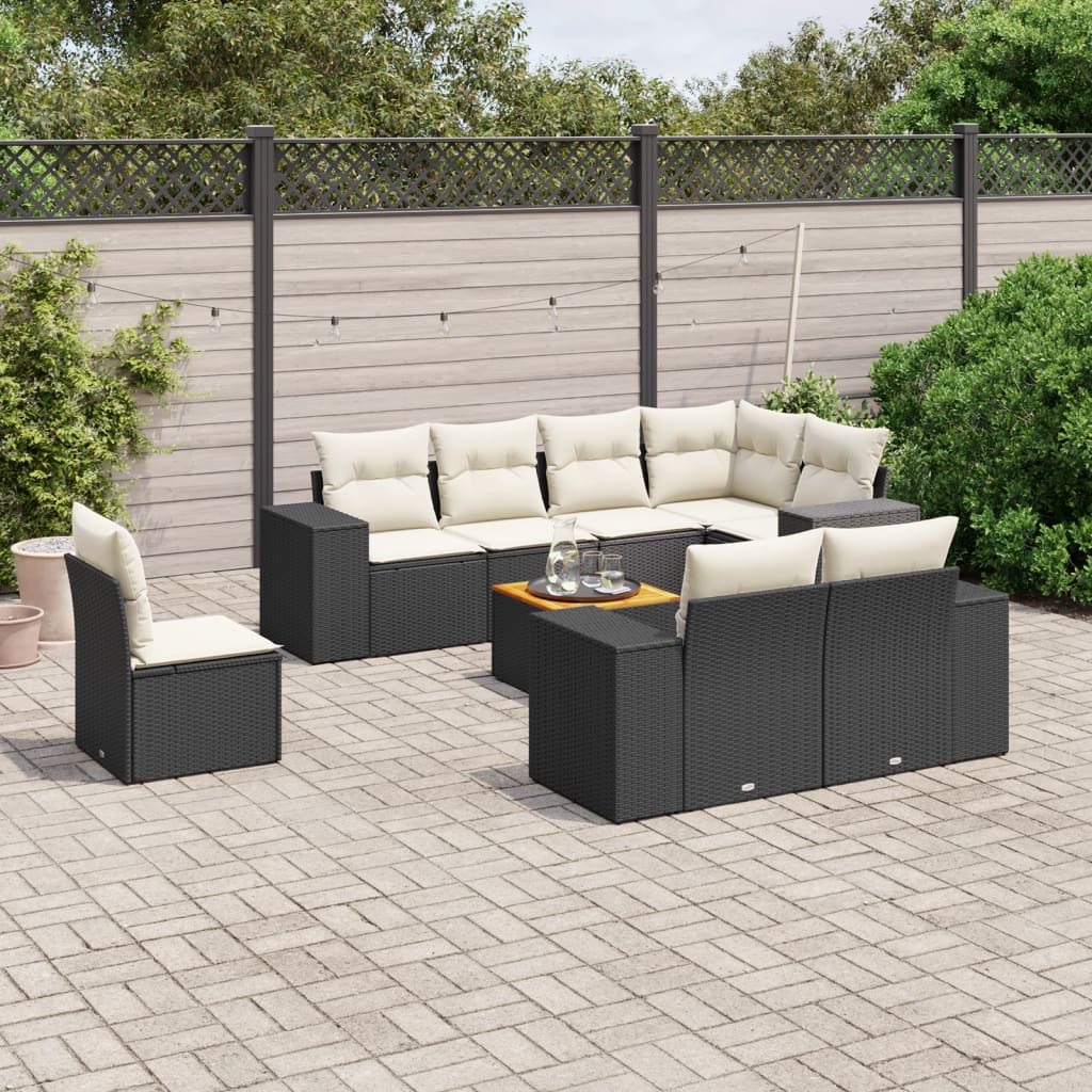 9-delige Loungeset met kussens poly rattan zwart is nu te koop bij PeponiXL, paradijselijk wonen!