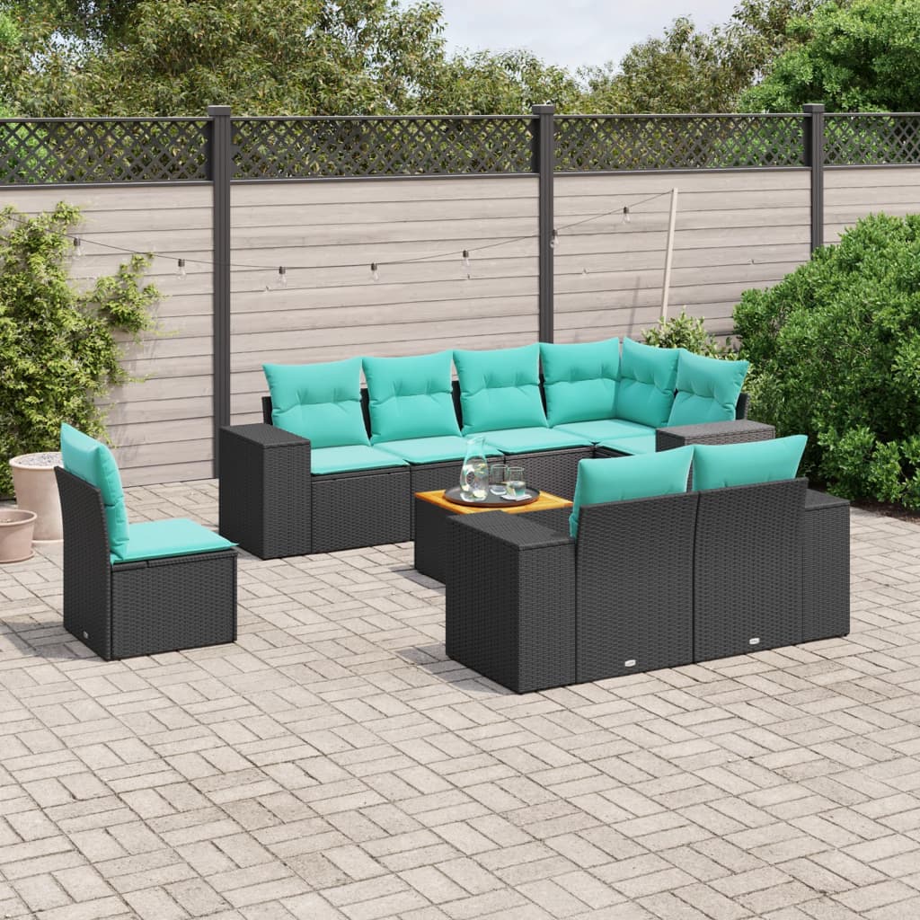 9-delige tuinbankset met kussens van zwart polyrotan is nu te koop bij PeponiXL, paradijselijk wonen!